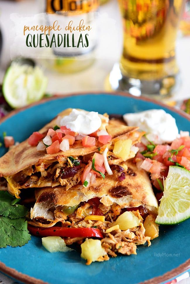 oven-baked pineapple chicken quesadillas