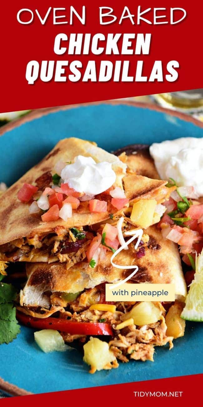 Pineapple chicken quesadillas on a plate