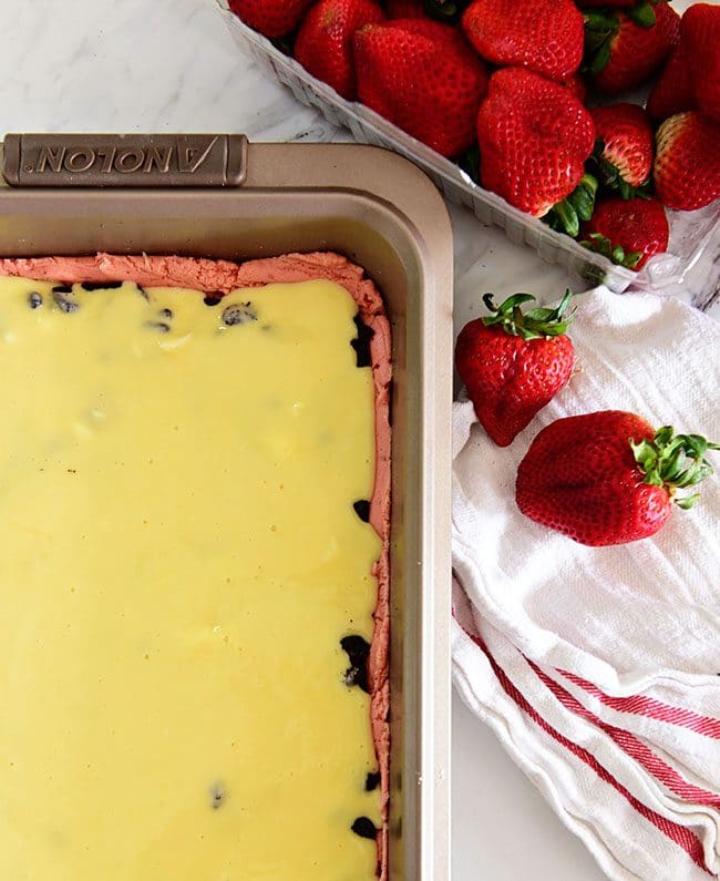 Strawberry Gooey Butter Cake ready for the oven