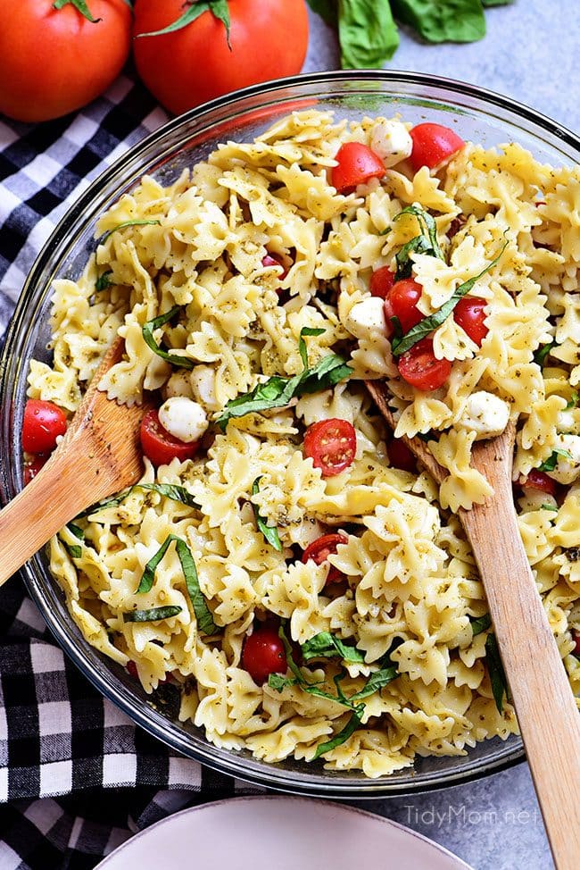 Caprese Pasta Salad is fresh, easy and a perfectly simple for summer potlucks and BBQs. It has all the flavors of a traditional Caprese salad in pasta form! 