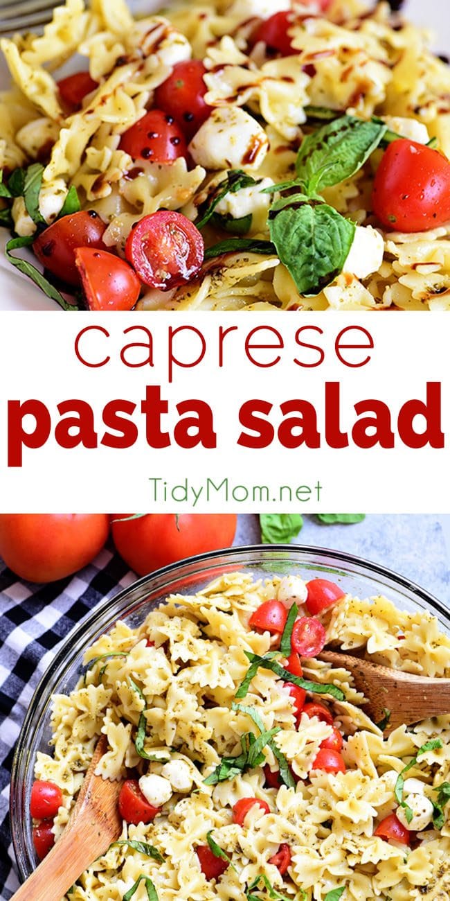 Caprese Pasta Salad is fresh, easy and a perfectly simple for summer potlucks and BBQs. It has all the flavors of a traditional caprese salad in pasta form!