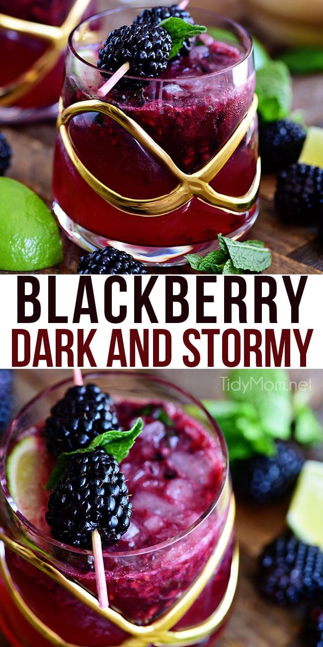 Prepare yourself for the weekend with a refreshing Blackberry Dark and Stormy. Light and fruity, and just boozy enough to make the perfect summer drink. Print the full recipe at TidyMom.net #cocktail #blackberry #rum #gingerbeer #darkandstormy