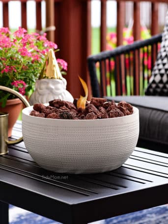 Not everyone has the space for a full size fire pit, but this DIY tabletop fire bowl is the perfect solution. With just a few supplies and a few minutes you can have the warmth and ambiance of a fire pit on your deck or patio. Get the full tutorial at TidyMom.net