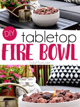 Not everyone has the space for a full size fire pit, but this DIY tabletop fire bowl is the perfect solution. With just a few supplies and a few minutes you can have the warmth and ambiance of a fire pit on your deck or patio. Get the full tutorial at TidyMom.net