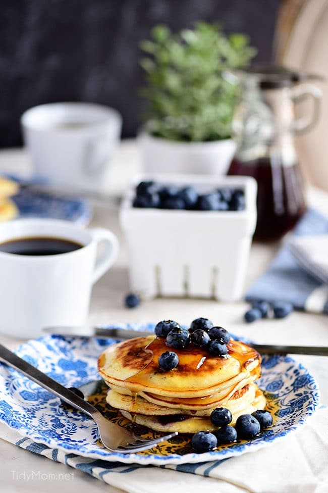 table set with The Best Homemade Blueberry Pancakes