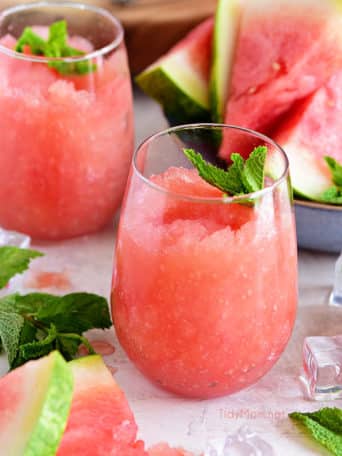 Take your bottle of Riesling to the next level with this recipe for a Watermelon Grapefruit Wine Slush. It's the backyard BBQ drink of the summer. Print full recipe at TidyMom.net