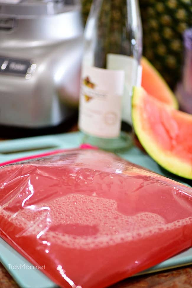 Watermelon Grapefruit Wine Slush in a bag ready for the freezer