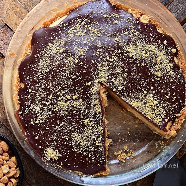 Every other pie out there is going to be jealous of this Chocolate Peanut Butter Pie. From the graham cracker crust to the peanut butter filling, topped off with a chocolate ganache, this chocolate peanut butter pie has it all! Print full recipe at TidyMom.net