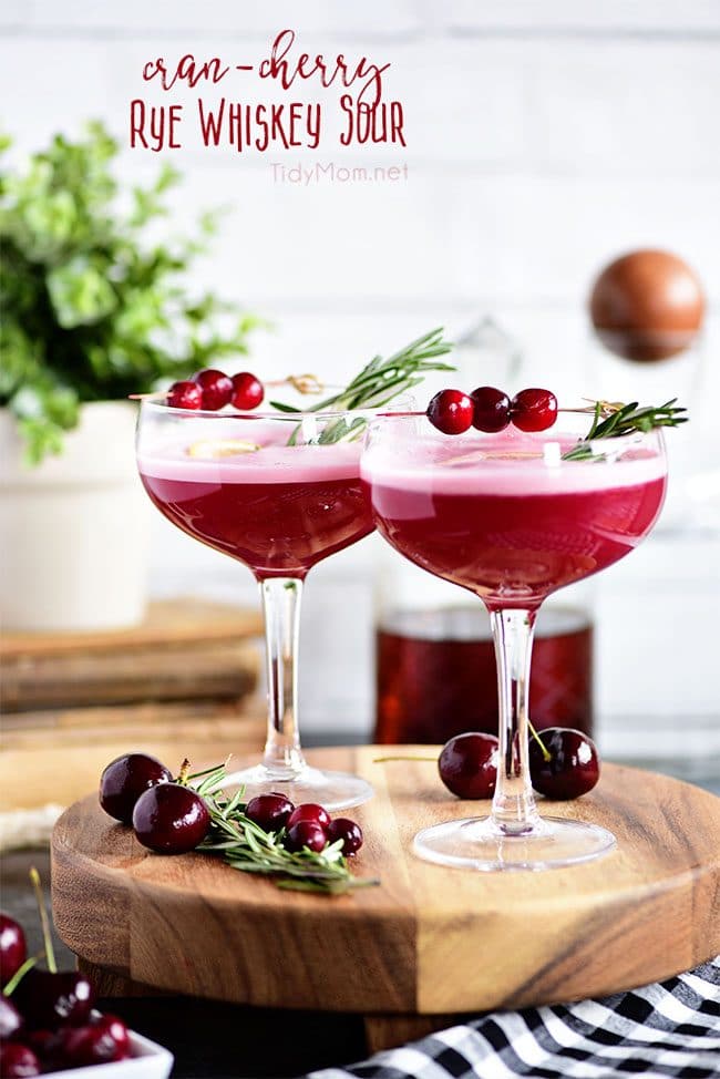 The fruity cherry and cranberry notes in this Cran-Cherry Rye Whiskey Sour Cocktail 