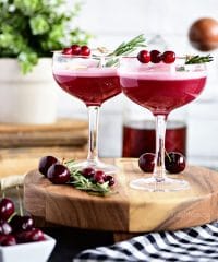 The fruity cherry and cranberry notes in this Cran-Cherry Rye Whiskey Sour Cocktail complement the spicy rye and tone down its bite.  An egg white in my cocktail? You betcha! Utterly the perfect cocktail for winter or any time of year.