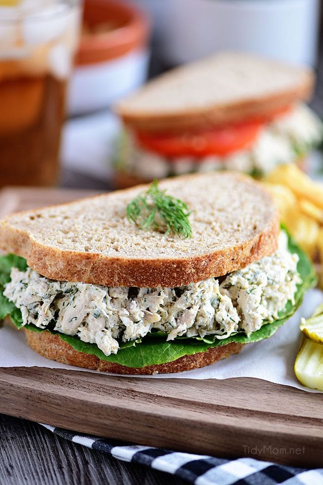This Creamy Dill Chicken Salad is a twist on an old favorite with tons of room for variations and additions – the perfect dish for potlucks and picnics! A mix of dill weed, dijon mustard, greek yogurt, mayonnaise and more come together for chicken salad perfection! Serve on bread with your favorite toppings for a lunch you won’t regret!