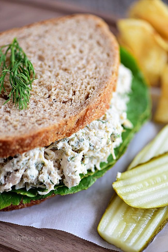 This Creamy Dill Chicken Salad is a twist on an old favorite with tons of room for variations and additions – the perfect dish for potlucks and picnics! A mix of dill weed, dijon mustard, greek yogurt, mayonnaise and more come together for chicken salad perfection! Serve on bread with your favorite toppings for a lunch you won’t regret!