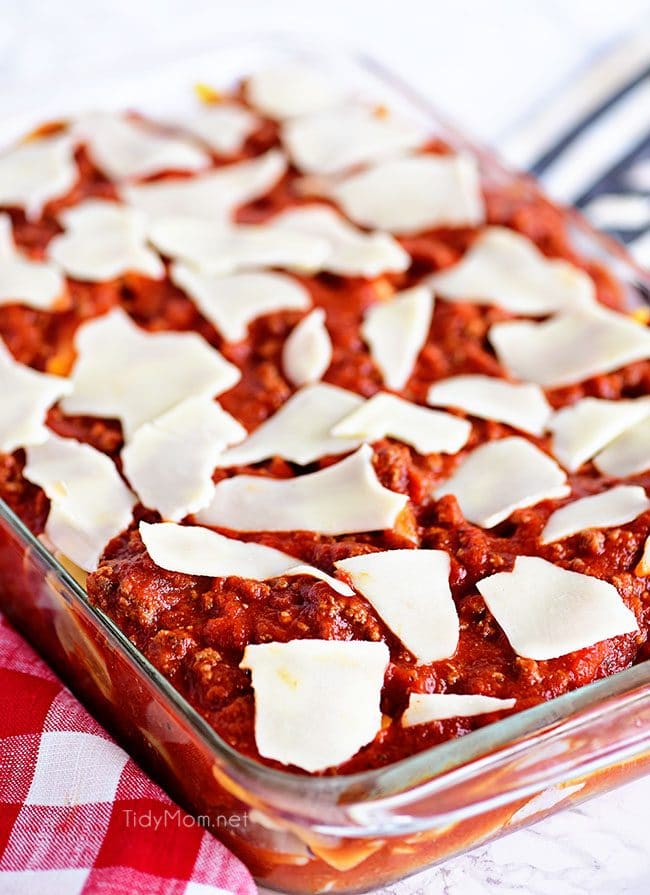 Three Cheese Baked Mostaccioli ready for the oven