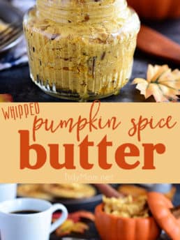 Pumpkin Spice Butter Spread has all your favorite fall spices + honey whipped into a creamy fluffy spread for bread, waffles, pancakes and more. Print the full recipe at TidyMom.net #pumpkin #pumpkinspice #honeybutter