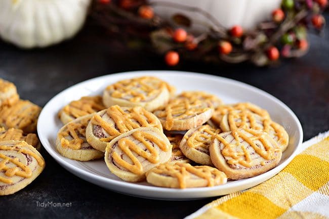 Pumpkin Cinnamon Roll Cookies on plate