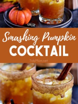 Fall spices, pumpkin ale, and equal parts spiced rum and butterscotch Schnapps makes this Smashing Pumpkin Cocktail the best thing to hit your cocktail glass this fall! Get the full recipe at TidyMom.net