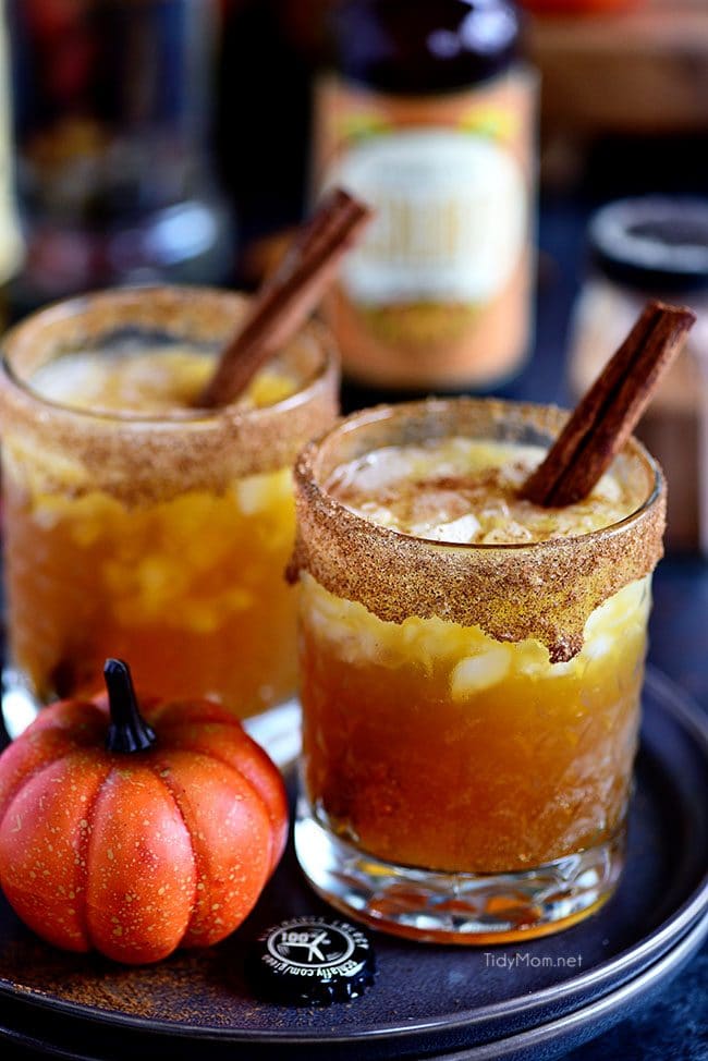 Smashing Pumpkin Cocktails with cinnamon sticks