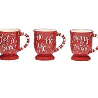 Set of 3 Assorted Red Winter Mugs 