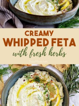 creamy whipped feta with rosemary olive oil and fresh herbs