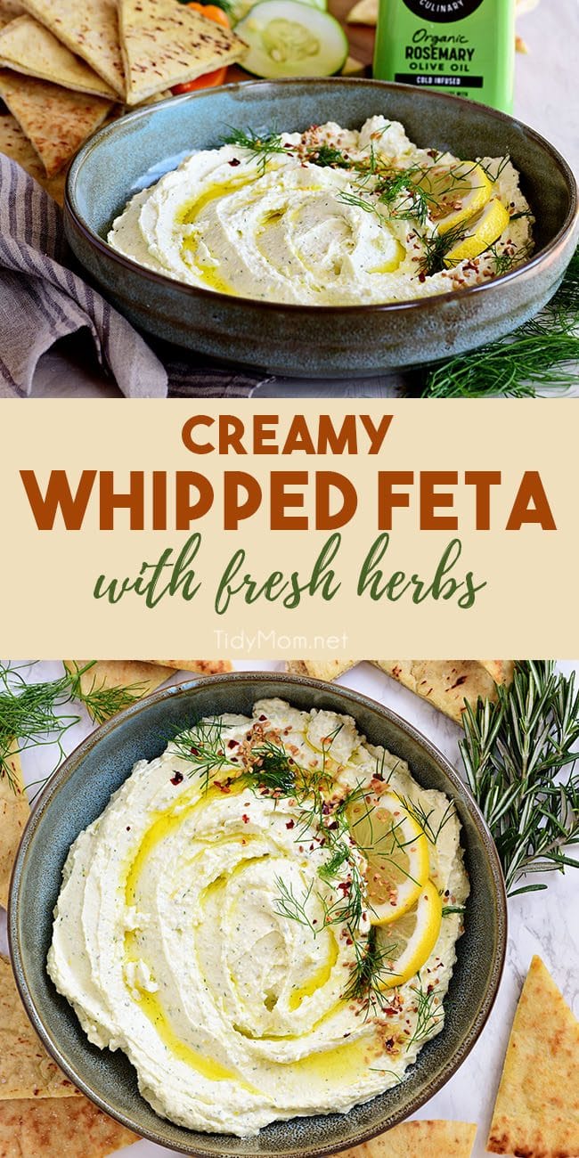 creamy whipped feta with rosemary olive oil and fresh herbs