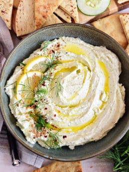 Creamy Whipped Feta with fresh herbs and homemade pita chips