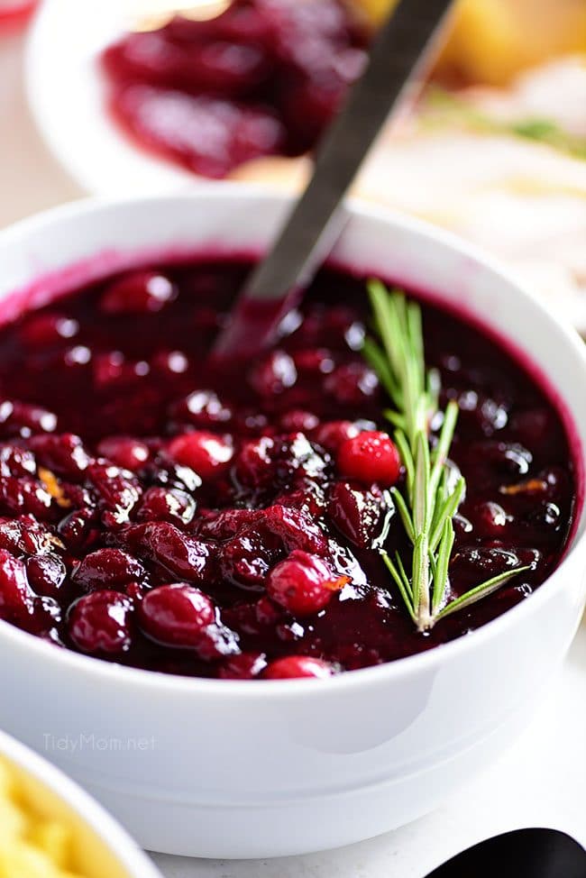 Fresh Cranberry Sauce with rosemary sprig