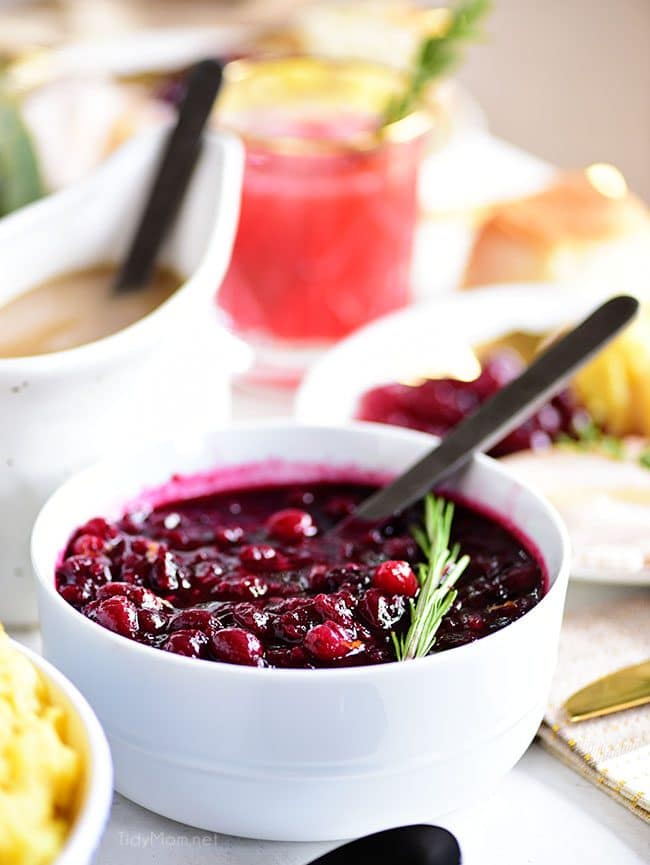 white bowl with Fresh Cranberry Sauce