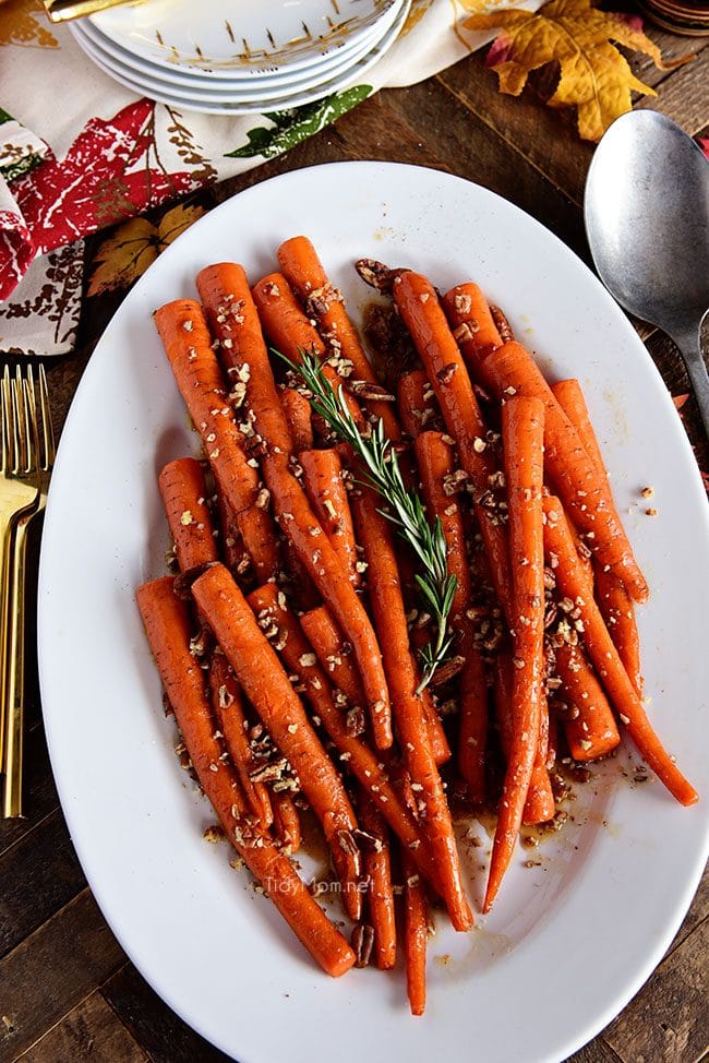 Pecan Pie Glazed Carrots on table