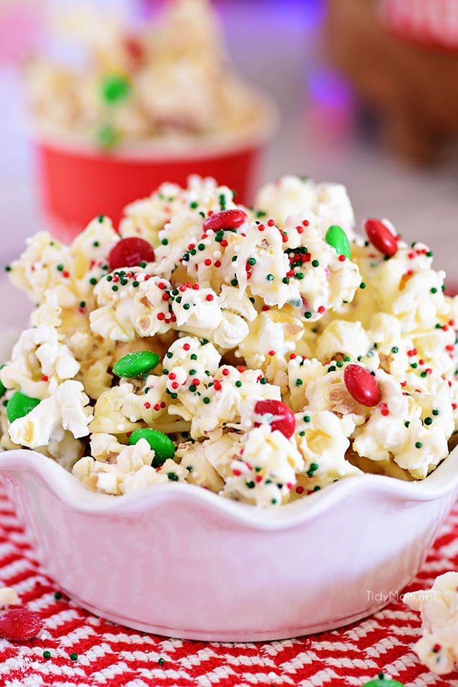 Christmas Popcorn in a bowl