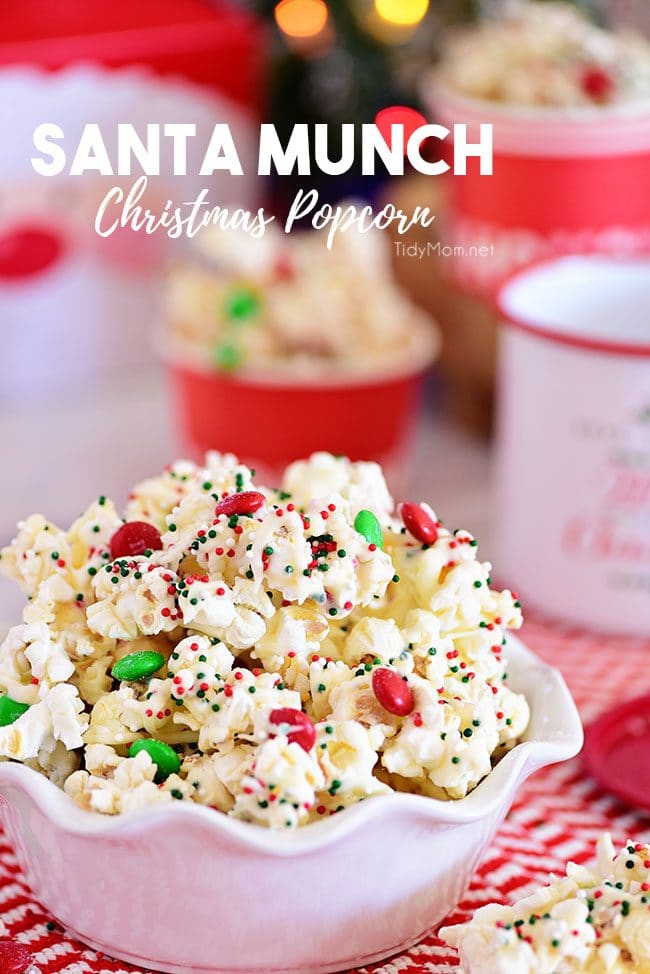 Santa Munch Christmas Popcorn in a bowl