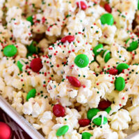 Santa Munch Christmas Popcorn on a pan