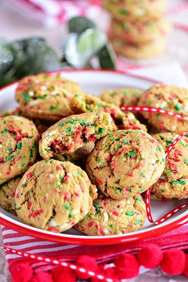 Soft-Baked Christmas Sprinkle Cookies on plate