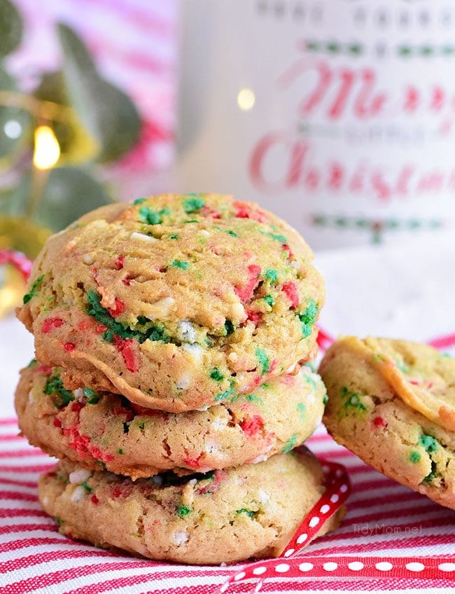 Stack of Soft-Baked Christmas Sprinkle Cookies