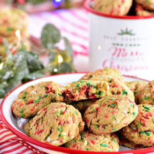 Soft-Baked Christmas Sprinkle Cookies on Christmas plate