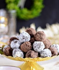 easy Rum Balls on gold tray