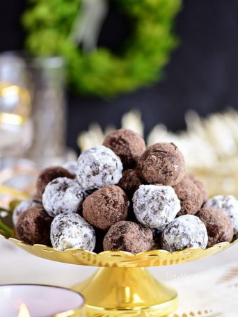 easy Rum Balls on gold tray