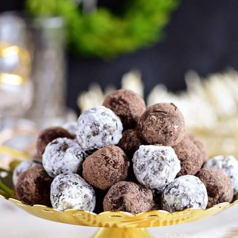 easy Rum Balls on gold tray