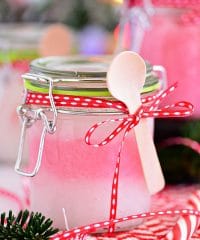 Handmade 3 ingredient Peppermint Sugar Scrub in a jar with spoon