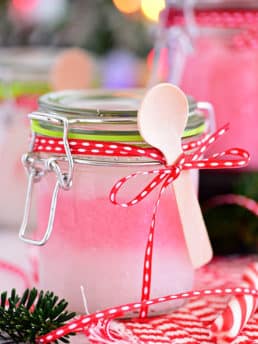 Handmade 3 ingredient Peppermint Sugar Scrub in a jar with spoon