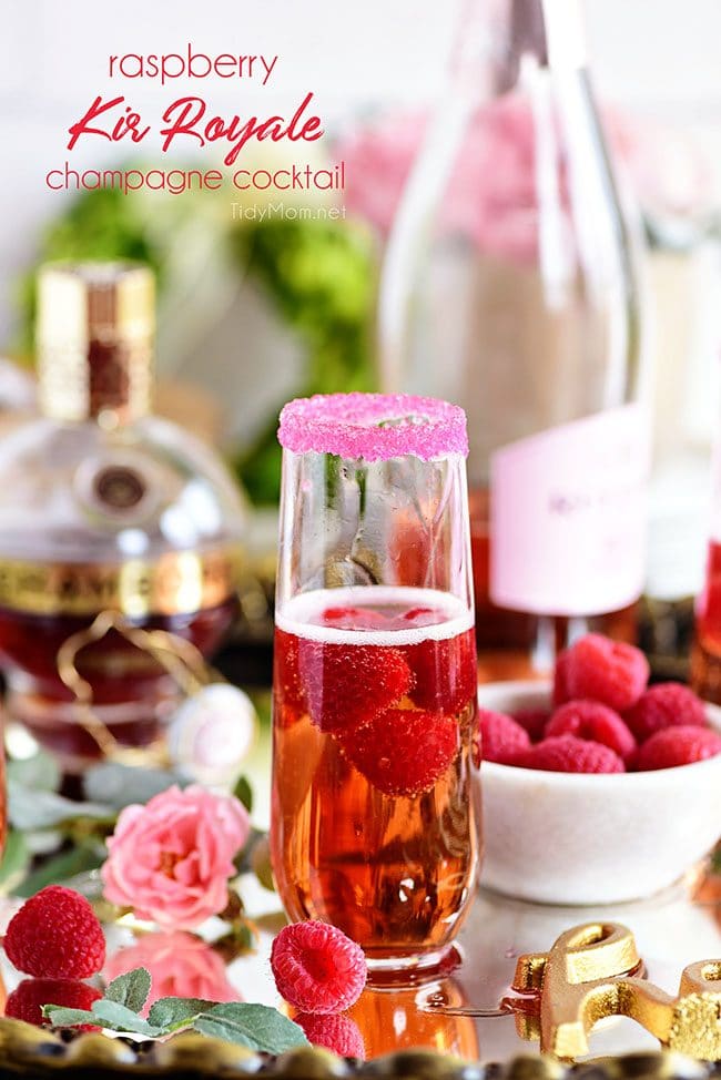 Raspberry Kir Royale cocktail with Chambord