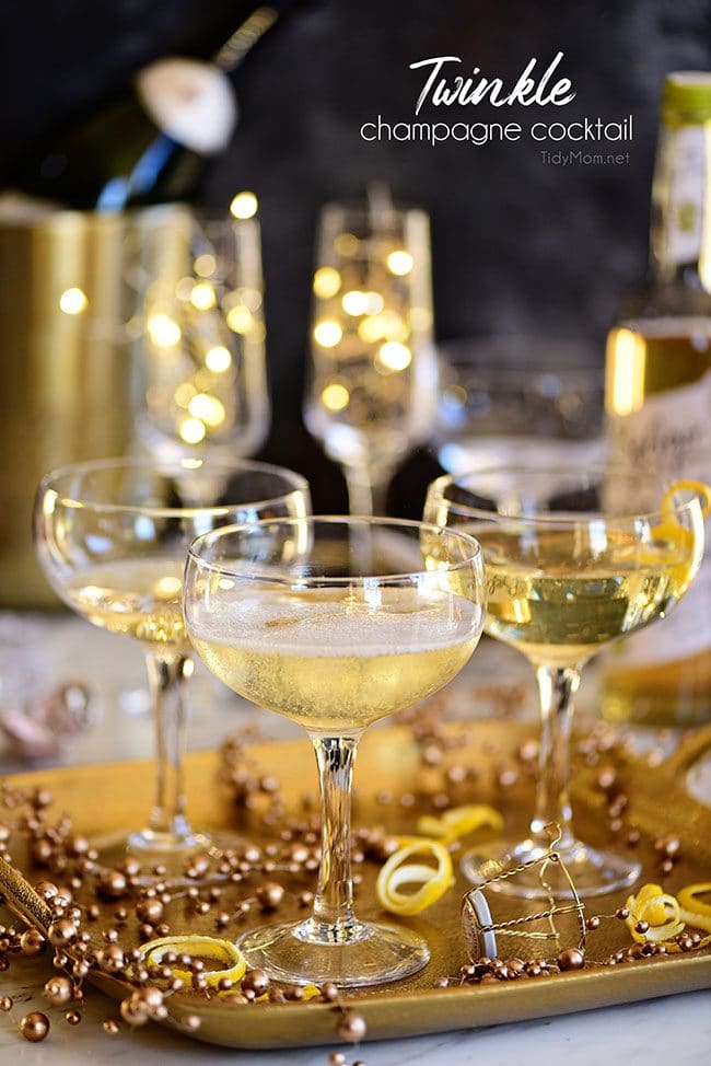 Twinkle champagne cocktails on tray