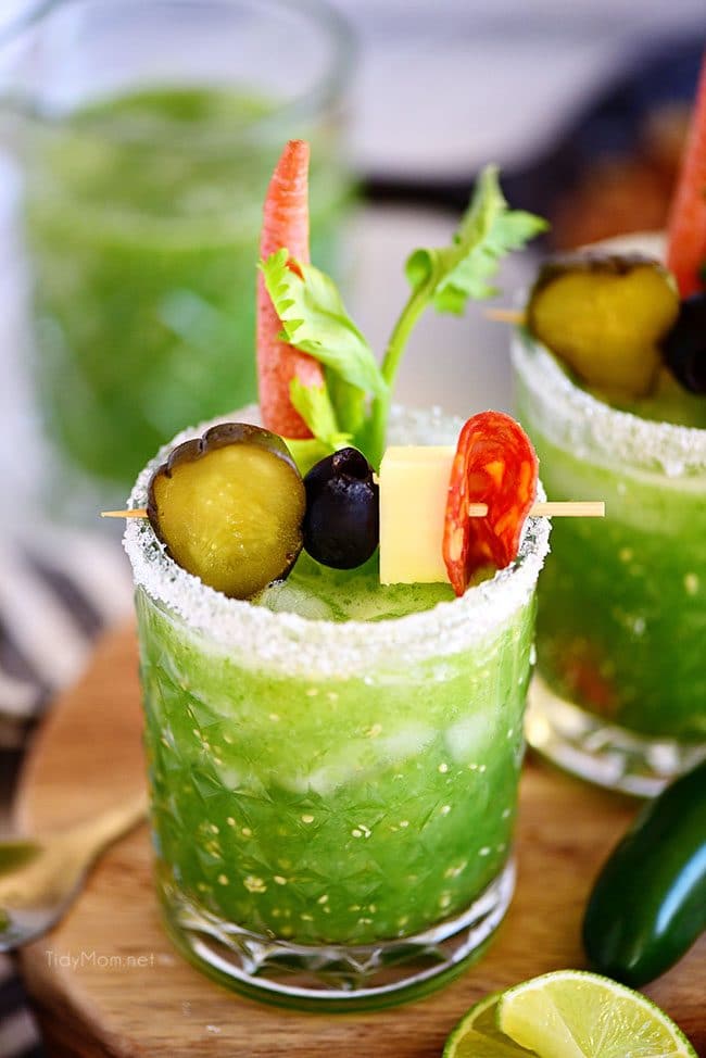 Verde Mary or Green Bloody Mary on tray