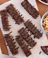 homemade energy bars with chocolate drizzle