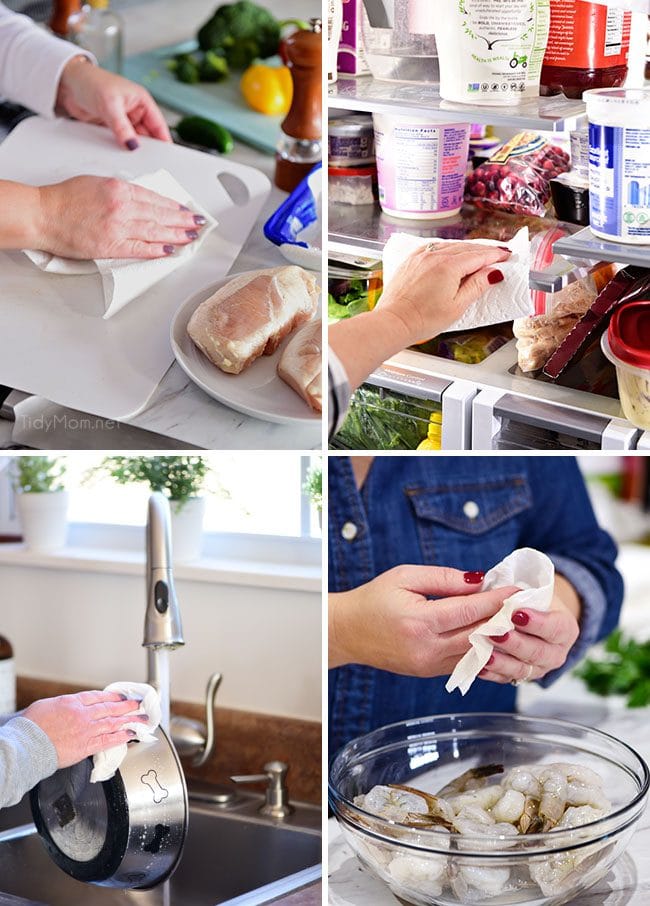 use paper towels to clean up the germ-filled jobs in the kitchen