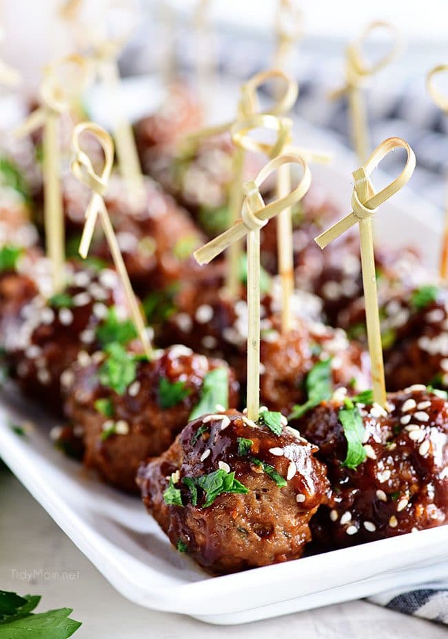 Asian Meatballs with toothpicks for appetizer