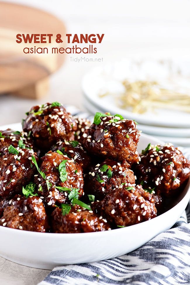 Easy Sweet and Tangy Asian Meatballs in white bowl