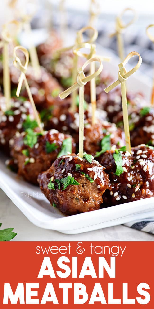 Sweet and Tangy Asian Meatballs on a platter