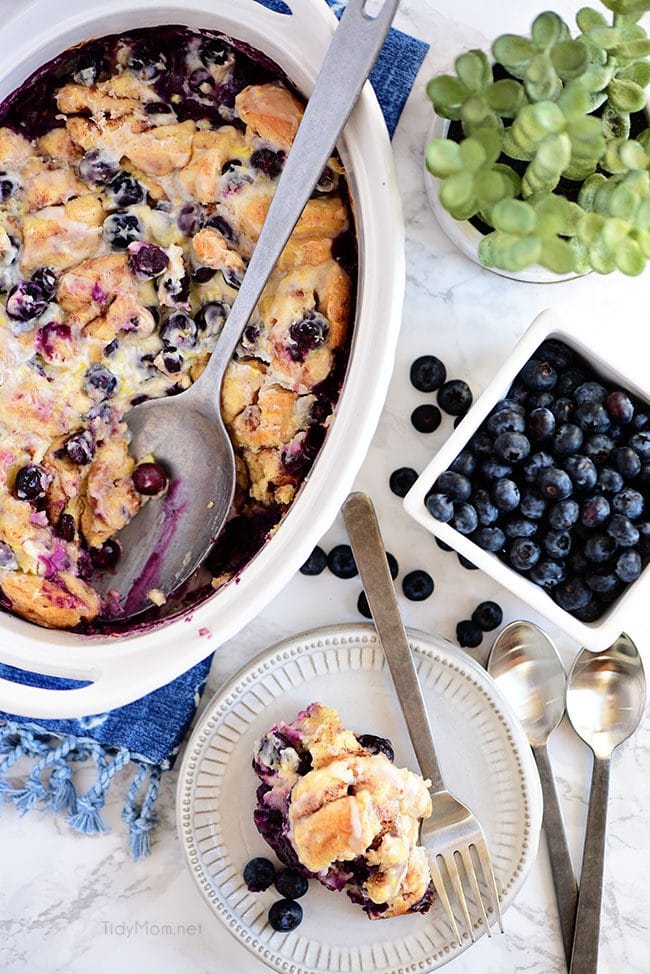 Blueberry Breakfast Casserole with fresh blueberries and lemon