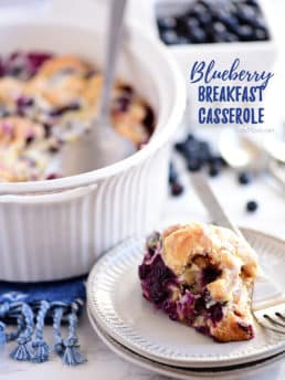 Blueberry Breakfast Casserole serving on a plate