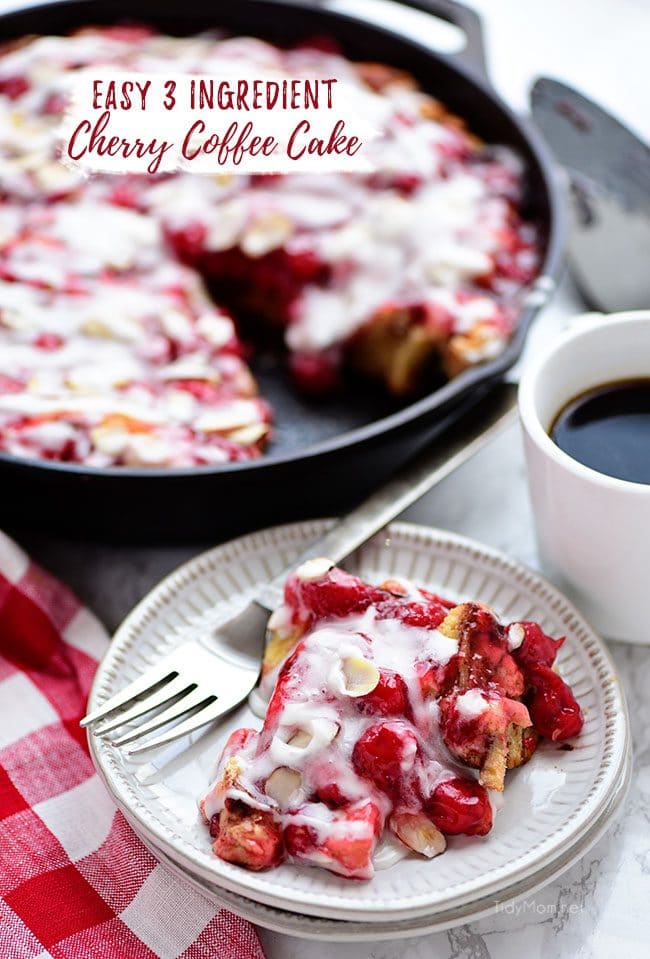 Cherry Coffee Cake with cup of coffee